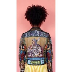 Custom Hand-Painted Leather Biker Jacket – Zara Woman XS – Unique Art Piece